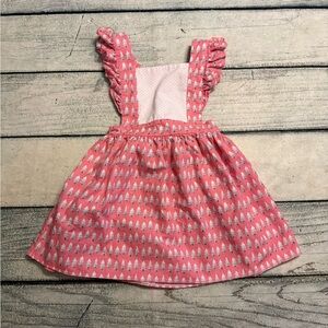 Super Cute!  RicRac and Ruffles Pink pinafore Christmas tree pattern dress. 3T
